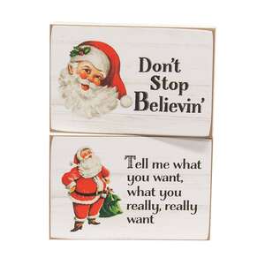 Don't Stop Believin Santa Block Sign, 2 Asstd. 37968;