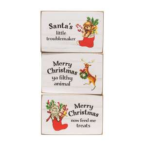 Santa's Little Troublemaker Block Sign, 3 Asstd. 37970;