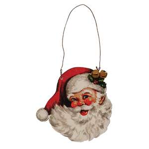 Vintage Santa Face Wooden Ornament 37973;