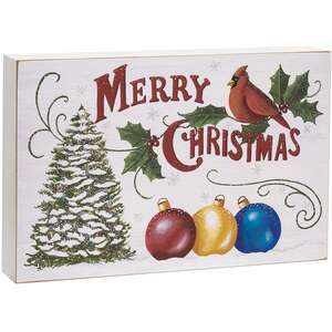 Merry Christmas Cardinal, Tree & Ornaments Box Sign
