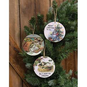 Merry Christmas to All Cat Ornament, 3 Asstd.