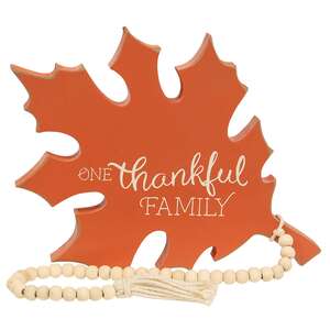 One Thankful Family Orange Wooden Leaf Sitter w/Beads 38062;