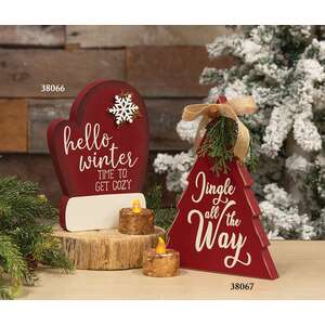 Jingle All the Way Red Wooden Christmas Tree with Burlap Bow