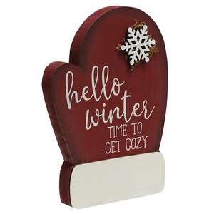 38066 Hello Winter Time to Get Cozy Wooden Mitten Sitter;
