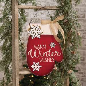 Warm Winter Wishes Mitten Hanger with Burlap Bow