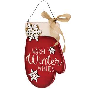 Warm Winter Wishes Mitten Hanger with Burlap Bow