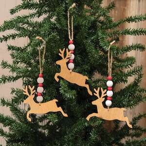 3 Set, Beaded Jumping Reindeer Ornaments