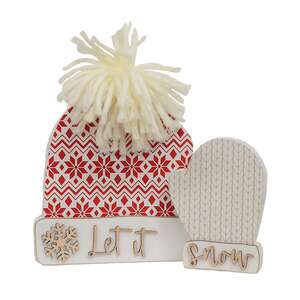 Let It Snow Wooden Hat & Mitten Sitters, 2/Set 38101;