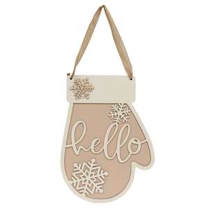 Glittered Hello & Snowflakes Mitten Sign 38108;