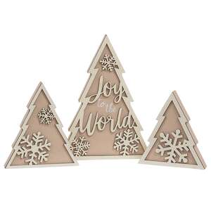 Glittered Wooden Joy to the World & Snowflake Christmas Tree Sitters, 3/Set 38109;