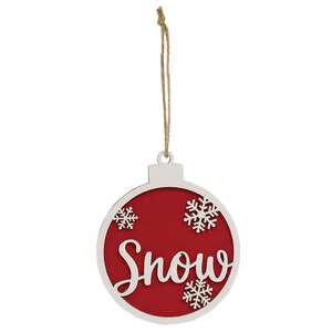 Glittered Woden Joy/Snow Bulb Ornament, 2 Asstd. 38115;