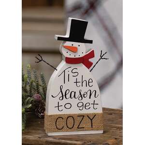 38172 Tis the Season to Get Cozy Wooden Snowman Sitter;