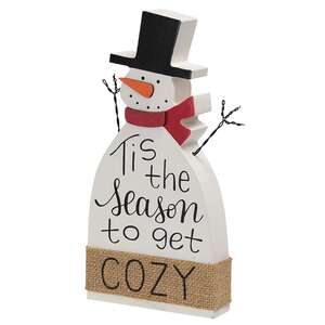 38172 Tis the Season to Get Cozy Wooden Snowman Sitter;