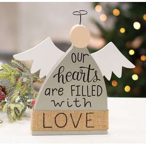 38173 Our Hearts Are Filled With Love Wooden Angel Sitter;