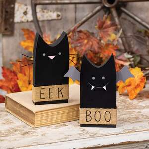 Boo Bat, Eek Cat Wooden Sitter, 2 Asstd.