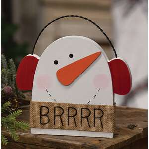 38177 Brrrr Wooden Snowman With Earmuffs Sitter;