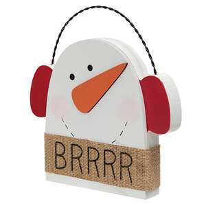 38177 Brrrr Wooden Snowman With Earmuffs Sitter;