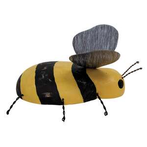 38191 Distressed Wooden Bee w/Metal Wings and Wire Legs;