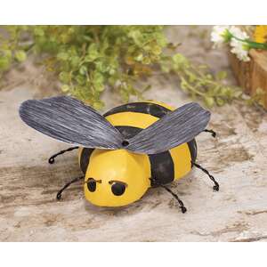 38191 Distressed Wooden Bee w/Metal Wings and Wire Legs;