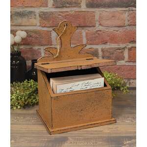 Distressed Wooden Mustard Pineapple Top Recipe Box