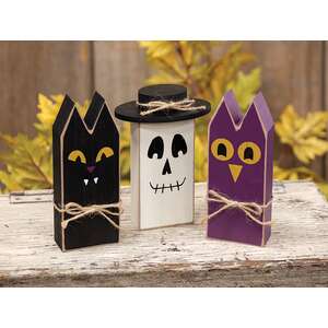 3 Set - Wooden Primitive Halloween Friend Block Sitters