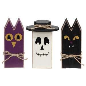 3 Set - Wooden Primitive Halloween Friend Block Sitters