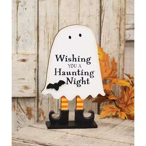 Wishing You a Haunting Night Wooden Ghost on Base - 10.5"H