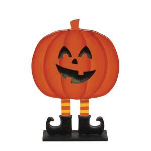 Wooden Smiling Jack O Lantern In Boots on Base - 7.25"H