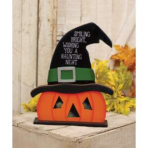 Haunting Night Wooden Witch Jack on Base - 12"H