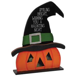 Haunting Night Wooden Witch Jack on Base - 12"H