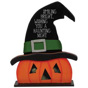 Haunting Night Wooden Witch Jack on Base - 12"H