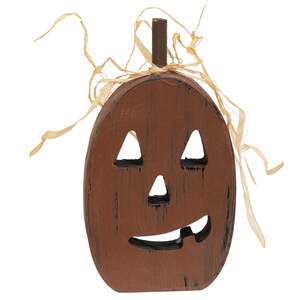 Primitive Distressed Wood Cutout Jack O Lantern Sitter - 3 Asstd.