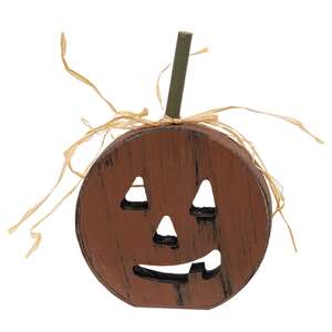 Primitive Distressed Wood Cutout Jack O Lantern Sitter - 3 Asstd.