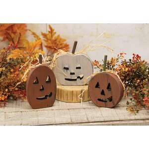 Primitive Distressed Wood Cutout Jack O Lantern Sitter - 3 Asstd.