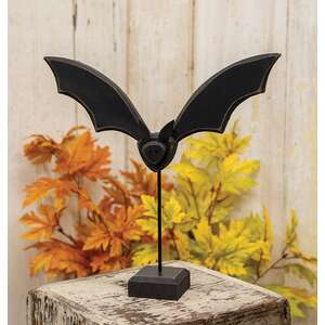 Primitive Wooden Flying Bat on Base