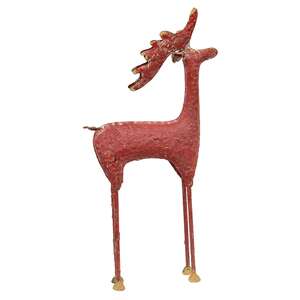 Distressed Red & Gold Painted Metal Standing Deer 60476;