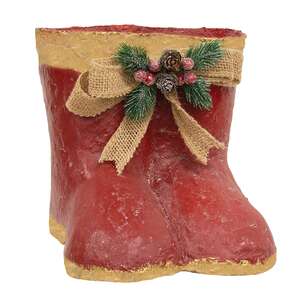 Distressed Red & Gold Painted Metal Santa Boot Pair 60477;