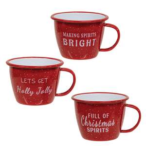 Christmas Spirit Red Enamel Mug, 3 Asstd. 60479;