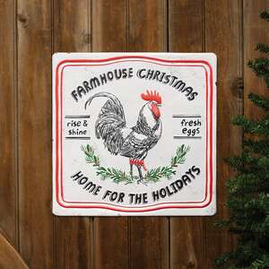 Farmhouse Christmas Rooster Distressed Metal Sign