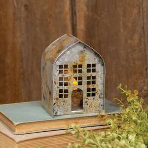 Distressed Rusty Metal Tealight Barn