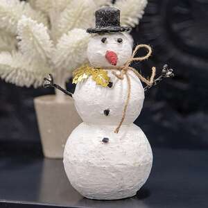 Distressed Metal Crafty Snowman w/Gold Holly Leaves 60516;