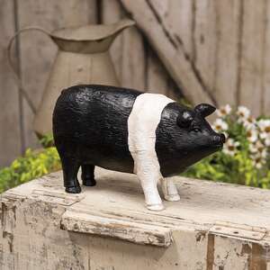 Black & White Carved Look Resin Pig