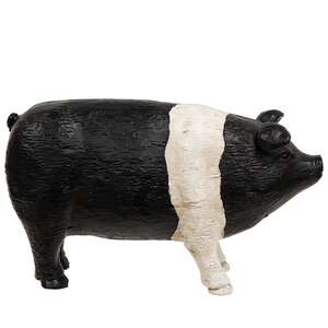 Black & White Carved Look Resin Pig
