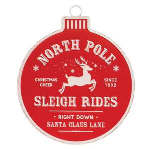 North Pole Sleigh Rides Christmas Bulb Metal Sign 65359;