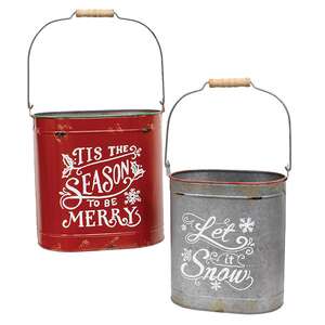 Tis the Season & Let It Snow Distressed Oval Metal Buckets, 2/Set 65361;