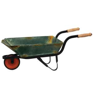 Distressed Green Metal Wheelbarrow