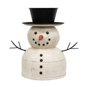 Distressed Painted Metal Top Hat Snowman 70161;