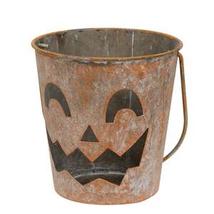 Distressed Metal Jack O Lantern Luminary Bucket - 3 Asstd.