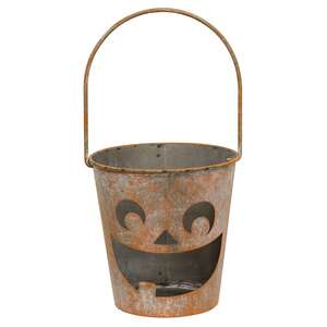 Distressed Metal Jack O Lantern Luminary Bucket - 3 Asstd.