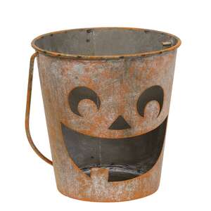 Distressed Metal Jack O Lantern Luminary Bucket - 3 Asstd.